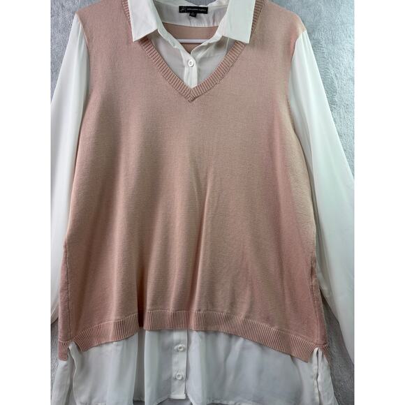 Chic & Effortless: Adrianna Papell 2-in-1 Pink & White Layered Blouse – XL - Picture 7 of 7
